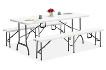 Hopfällbart cateringbord 180 cm + 2 bänkar
