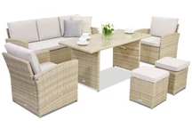 Monaco Apetito 5 trädgårdsmöbler med Garden Point sittpuffar beige