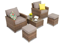 Parma Terrace loungeset i teknorattan med sittpuffar brun Garden Point