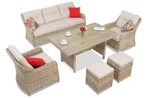 Set Toledo Apetito 5 beige technorattan med Garden Point-puffar