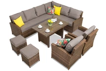 Stor technorattan set Parma Comida 7 med sittpuffar brun Garden Point