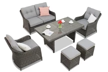 Toledo Apetito 4 antracit technorattan set med Garden Point sittpuffar