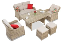 Toledo Apetito 4 technorattan set med beige Garden Point sittpuffar