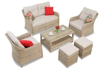 Toledo Coffee 4 set teknorattan med sittpuffar beige Garden Point