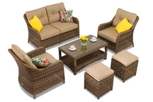 Toledo Coffee 4 technorattan set med sittpuffar brun Garden Point