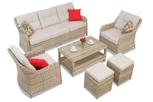 Toledo Coffee 5 technorattan set med sittpuffar beige Garden Point