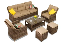 Toledo Coffee 5 technorattan set med sittpuffar brun Garden Point