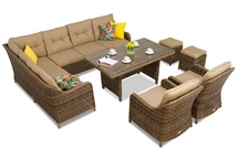 Toledo Comida 7 set med puffar i teknorattan brun Garden Point