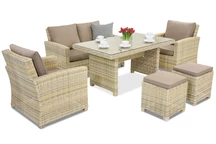 Bristol Apetito 4 trädgårdsmöbler i technorattan + Garden Point sittpuffar beige