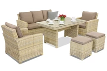 Bristol Apetito 5 trädgårdsmöbler i technorattan + Garden Point sittpuffar beige