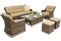 Toledo Apetito 5 Lift technorattan trädgårdsmöbler + 2 Garden Point sittpuffar brun