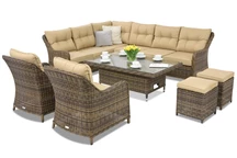 Toledo Apetito 7 Lift technorattan trädgårdsmöbler + 2 Garden Point sittpuffar brun