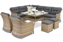 Toledo Comida 7 Angular technorattan trädgårdsmöbler + 2 Garden Point melange sittpuffar