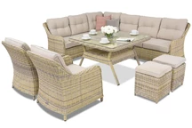 Toledo Comida 7 Vinkelformade trädgårdsmöbler i technorattan + 2 Garden Point sittpuffar beige