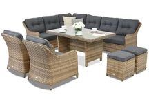 Toledo Comida 7 trädgårdsmöbler i teknorattan med 2 sittpuffar Garden Point melange