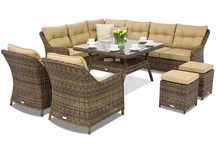 Toledo Comida 7 vinkelformade trädgårdsmöbler i technorattan + 2 Garden Point sittpuffar brun