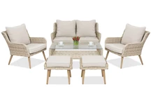 Trädgårdsmöbelgrupp Bilbao Coffee 4 + 2 sittpuffar Garden Point sandfärgad