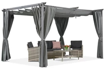 Antracitgrå pergola med gardiner La Palma 3x4 Garden Point