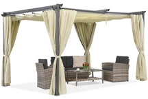 Krämfärgad pergola med gardiner La Palma 3x4 Garden Point