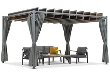 Antracit Paros 3x4m pergola för uteplats med Garden Point gardiner