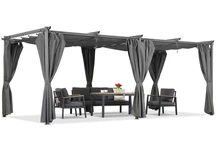 Antracitfärgad terrasspergola med gardiner La Palma 3x6 Garden Point