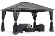 Sardinia 3x4 metall lusthus med gardiner och myggnät Garden Point antracit