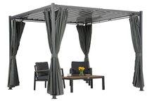 Antracit Tasos 3x3m pergola för uteplats med Garden Point gardiner