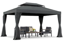 Antracit trädgårdspaviljong med gardiner Valencia 3x4m Garden Point