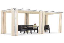 Barbados 3x6 m uteplats pergola med Garden Point gardiner vit och beige