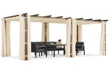 Barbados terrass pergola 3x6 m med Garden Point träliknande beige gardiner