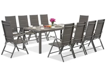 Garden Point trädgårdsmöbler i grå aluminium med stort Polywood Verona-bord för 10 personer