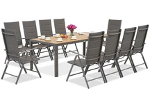 Garden Point trädgårdsmöbler i grå aluminium med stort Verona Wood-bord för 10 personer