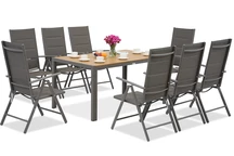 Garden Point trädgårdsmöbler i grå aluminium med stort Verona Wood-bord för 8 personer