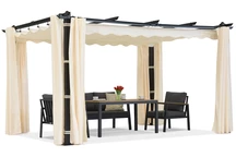 Barbados 3x3 m uteplats pergola med Garden Point gardiner antracit beige
