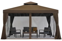 Trädgårdspaviljong med myggnät och gardiner Valencia 4x4m brun Garden Point