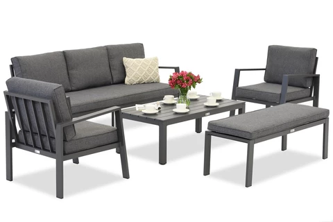 Zakintos Coffee 5 aluminiumset med bänk antracit Garden Point