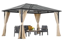 Modernt trädgårdspaviljong Santiago 4x3m med Garden Point gardiner beige